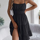 Sleeveless Sling Square Collar Smocking Layered Pleated Dress