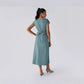 Solid Color Overlapping V-neck Short Sleeve Side Pocket Lace-up Quick-drying Mid-length Casual Dress