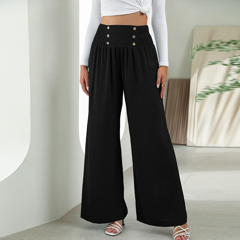 Pantalon droit à jambes larges et élastique, taille haute, décontracté, tendance, pour femme