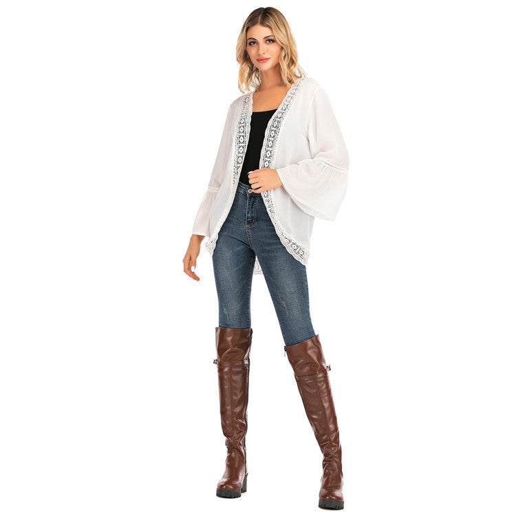 Ladies Sale Fashion Cardigan Lace Chiffon Long Sleeve Shirt