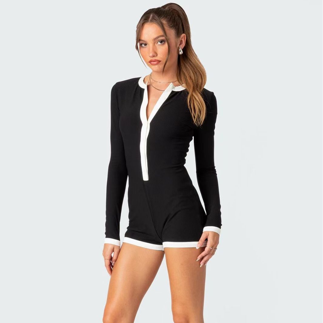 Hip Raise Slim Fit Women's Long-sleeved Jumpsuit