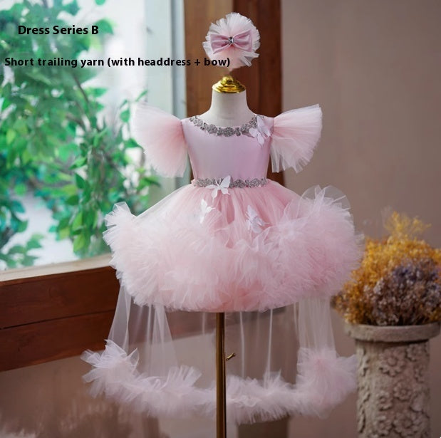 Girls' Solid Color Versatile Creative Fluffy Dress