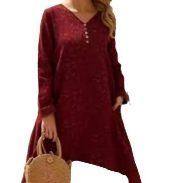 Long Sleeve Fake Two-piece Printed Dress