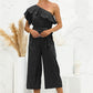 Women's Summer Oblique Shoulder Ruffle Striped Jumpsuit
