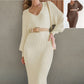 Elegant Commuter Sweater V-neck Lace-up High Waist Women's Dress