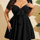 Pleated Tie-Up V-Neck Short-Sleeve A-Line Mini Dress