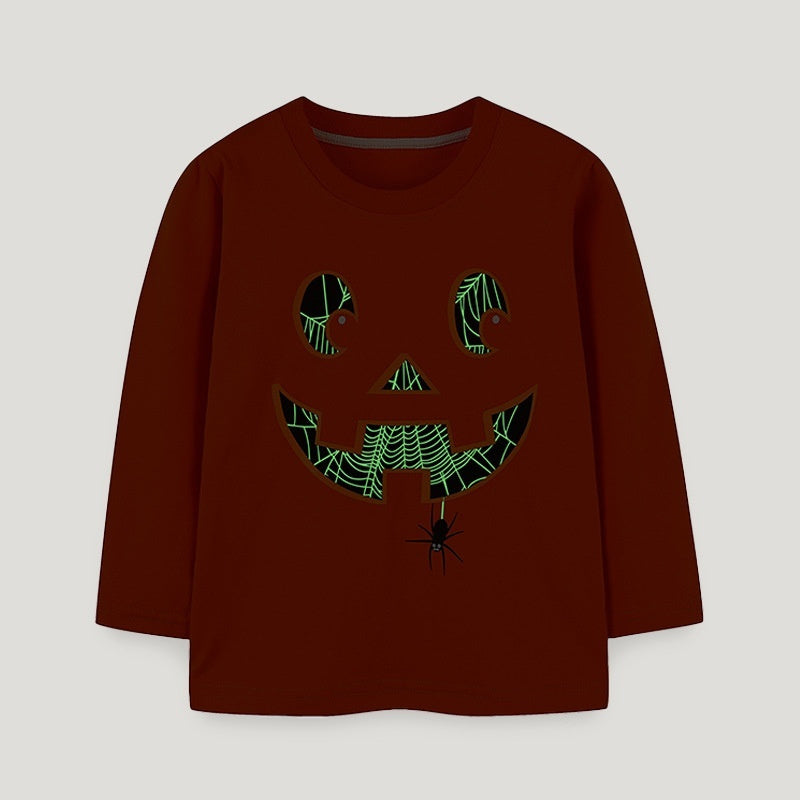 European And American Style Babies' Long Sleeve T-shirt Autumn Fluorescent Pumpkin Printed Top
