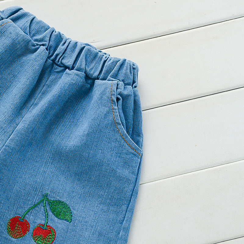 Ensemble deux pièces décontracté à manches courtes et imprimé fruits pour filles