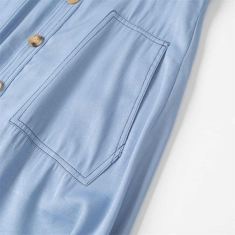 Single-breasted Mid-length Slim Fit Denim Dress