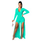 Women's V-neck Solid Color Split Leg Jumpsuit
