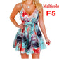 Women's V-Neck Sling Sleeveless Backless Bandage Print Swing Dress