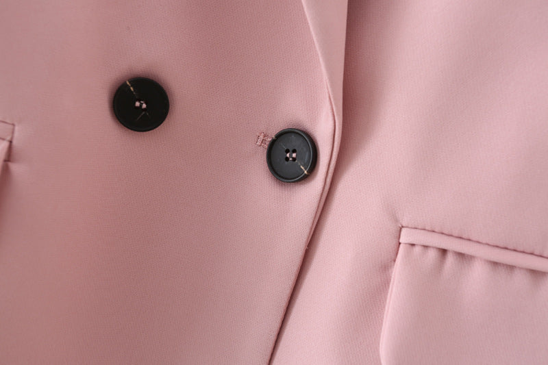 Solid Color Double-breasted Loose Casual Suit Jacket