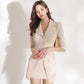 Suit Collar Three-quarter Sleeve Small High Waist Irregular Skirt Two Piece Set