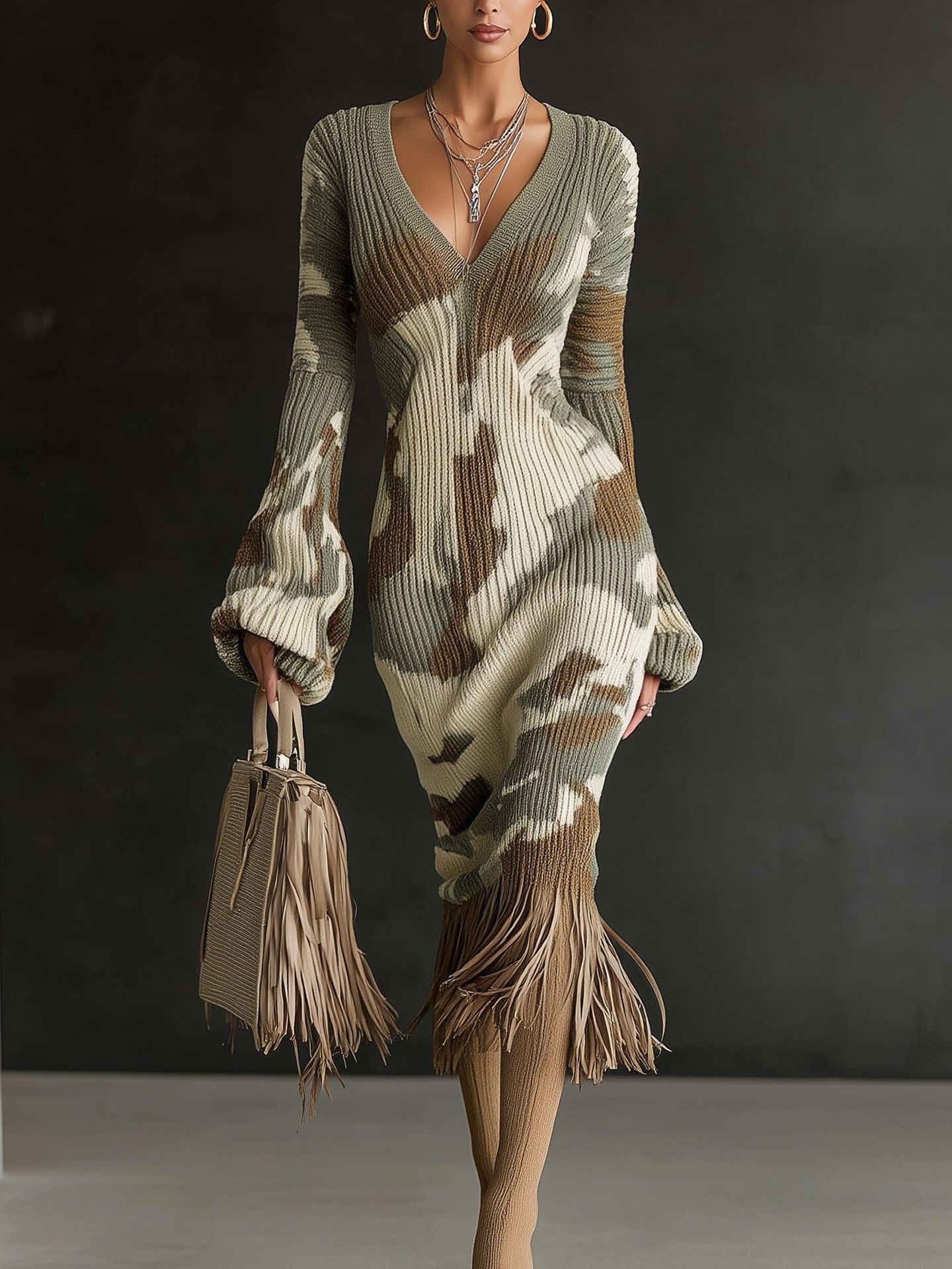 Womens Knitted Effect Sweater Dress