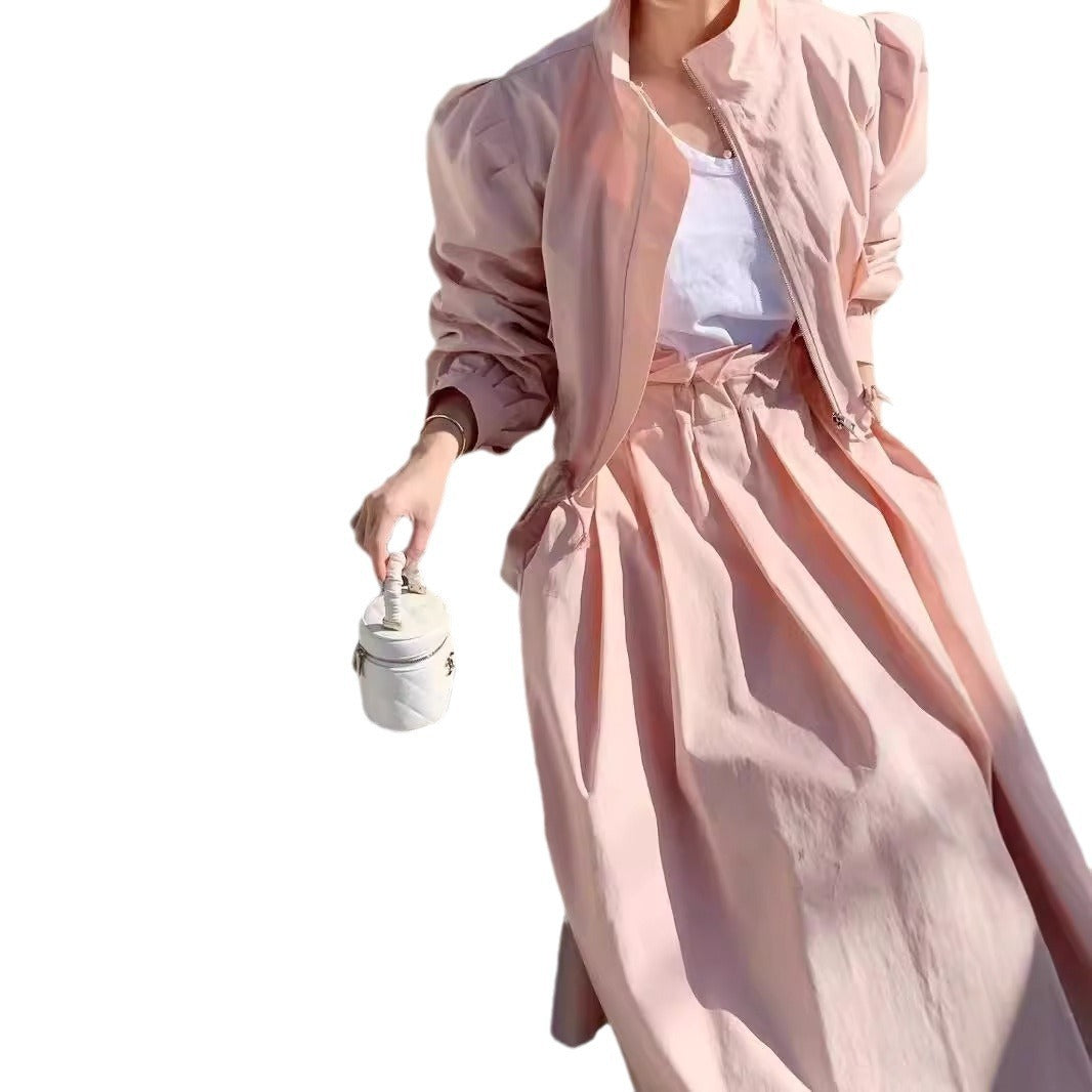 Women's Fashionable All-match Solid Color Short Coat Skirt Suit