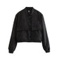 Veste courte décontractée à simple boutonnage et col montant avec poches, vêtement d'extérieur à manches longues et tendance pour femme