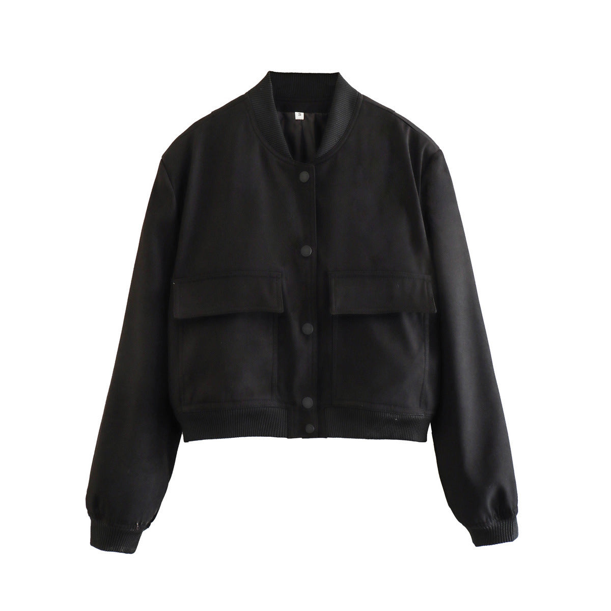 Veste courte décontractée à simple boutonnage et col montant avec poches, vêtement d'extérieur à manches longues et tendance pour femme