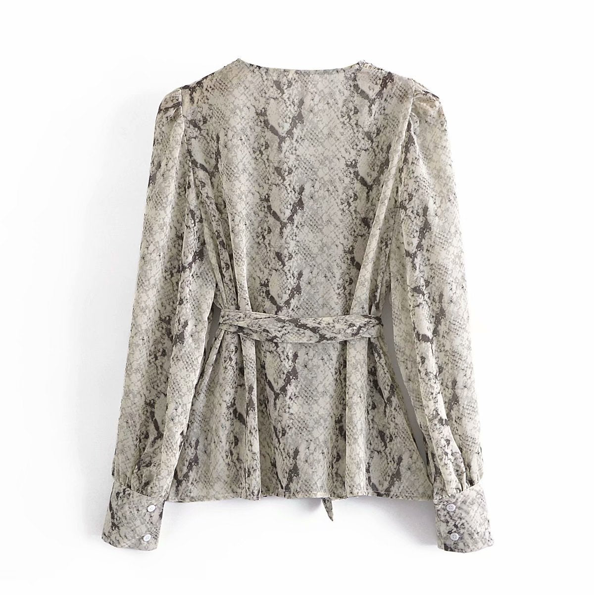 V-neck Snake Print Wrap-up Lace-up Cardigan Top Women's
