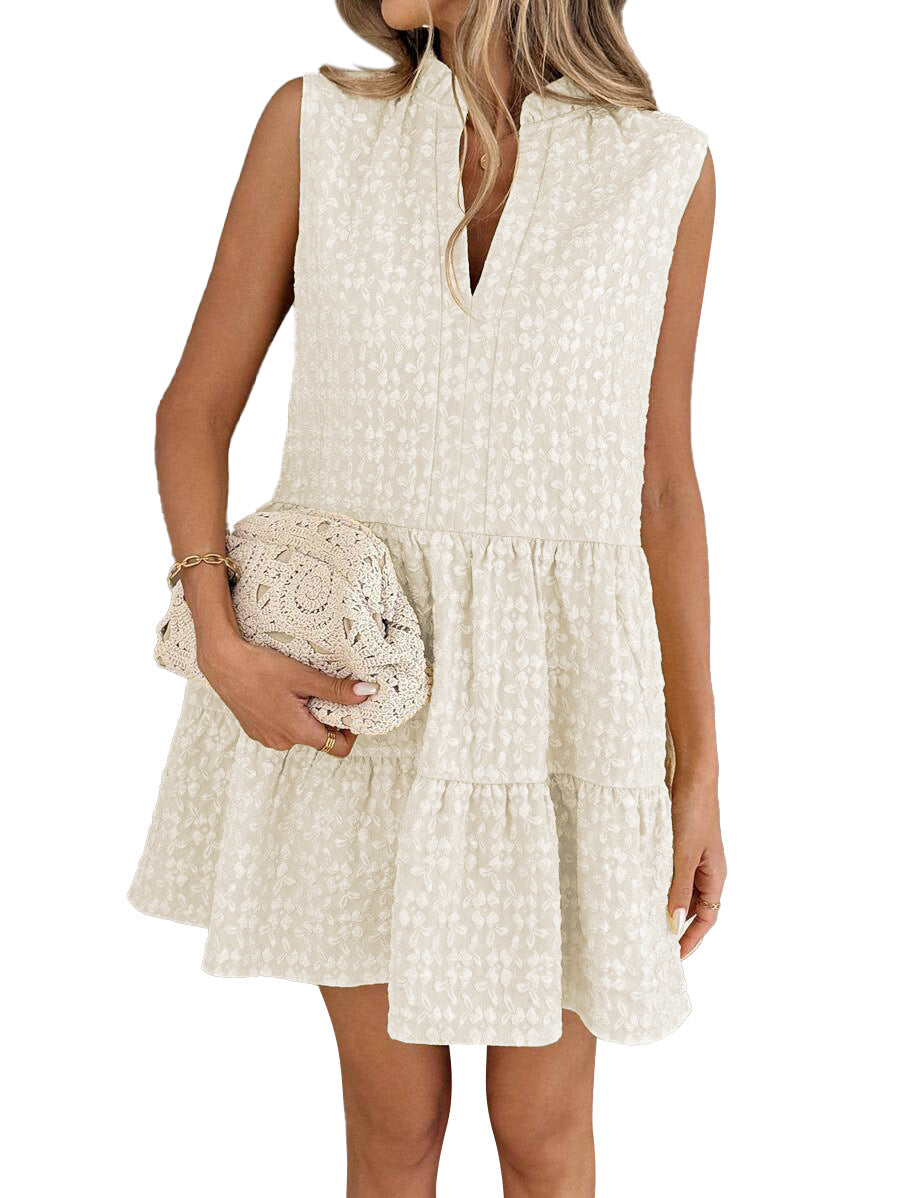 Womens Summer Sleeveless Patchwork V-Neck Pullover Dress For Europe And America