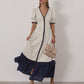 Linen Contrast Color Cardigan Dress