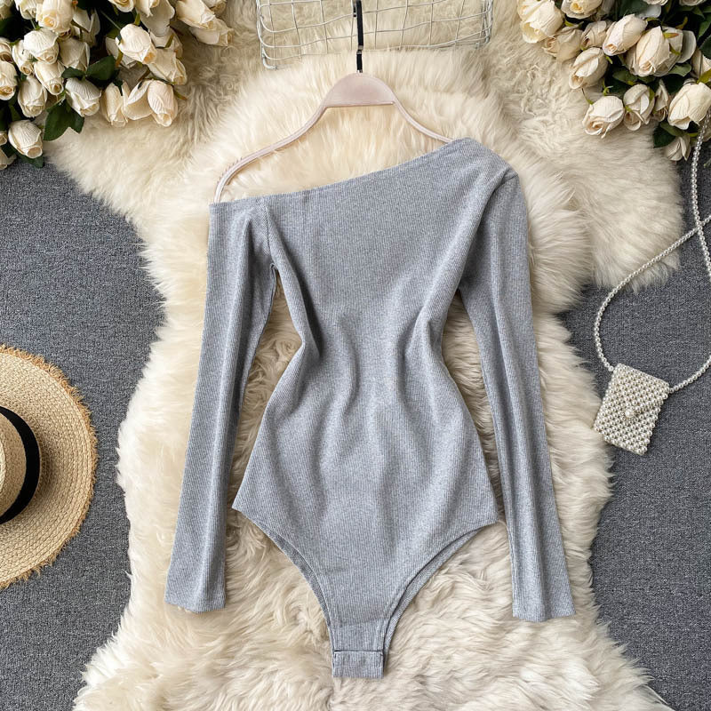 Diagonal Collar Strapless Long-sleeved T-shirt Women's