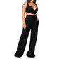 Ensemble deux pièces pour femmes européennes et américaines, haut sexy de couleur unie, pantalon ample à jambes larges