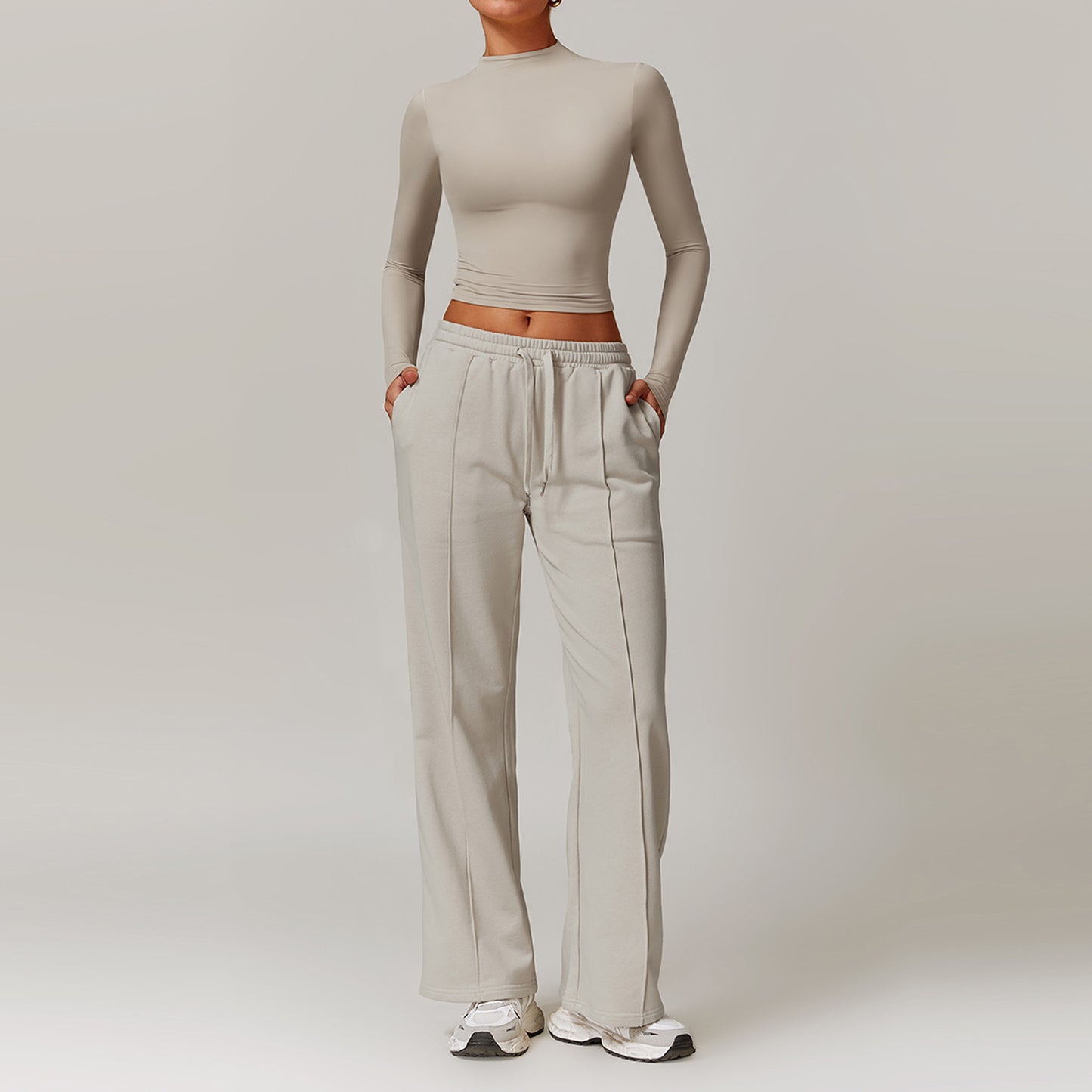 High Waist Wide Leg Slimming Long Sleeve Running Workout Comfort Suit