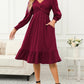 Wrap V-neck Long Sleeve Mid-length Dress