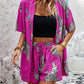 Random Print Drop Shoulder Shirt And Shorts Set With Slanted Pockets