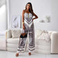 Printing Spaghetti Straps Chest Wrap Positioning Colorful Pants Suit Two-piece Set