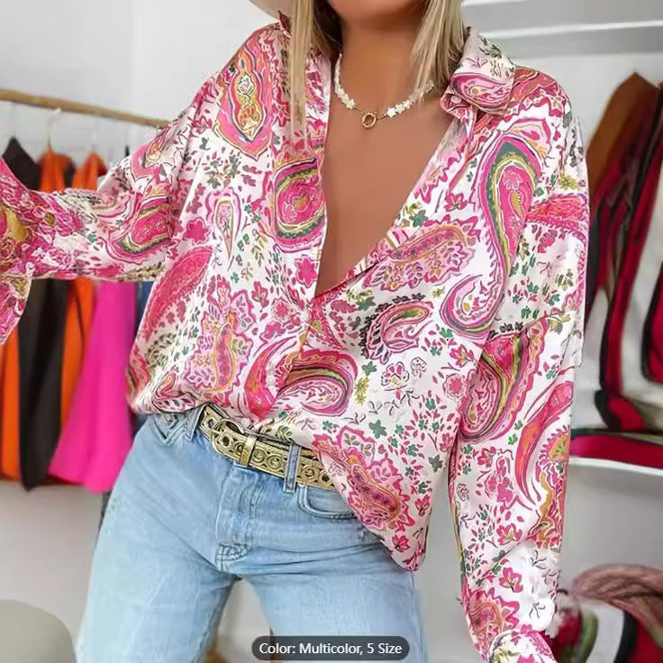 New Women's Retro Casual Printed Shirt Top