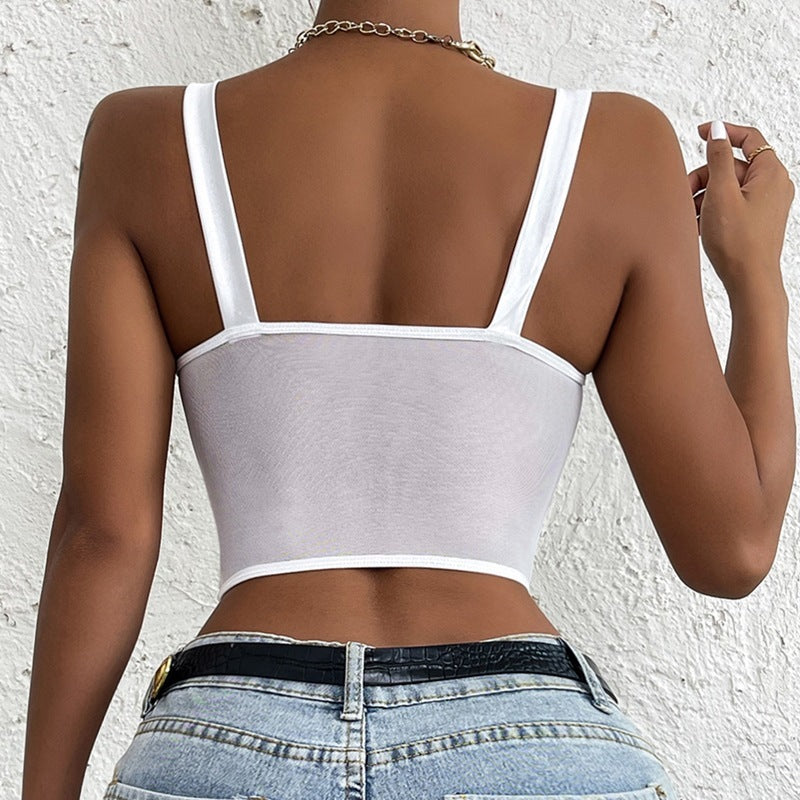 Christmas Sling Splicing  Mesh Perspective Vest