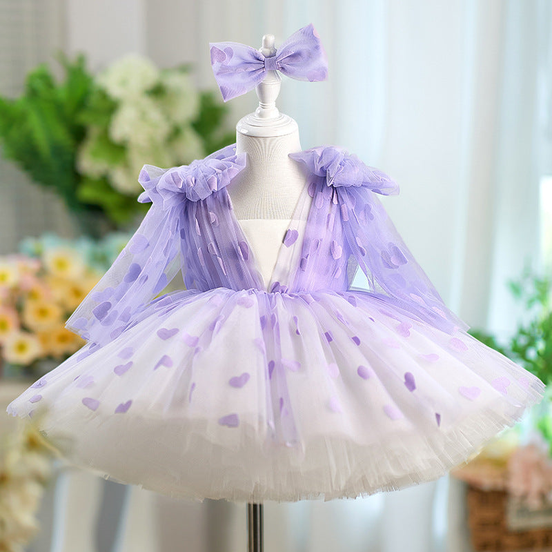 Purple Love Tutu Girl Bow Gauzy Gown Princess Dress