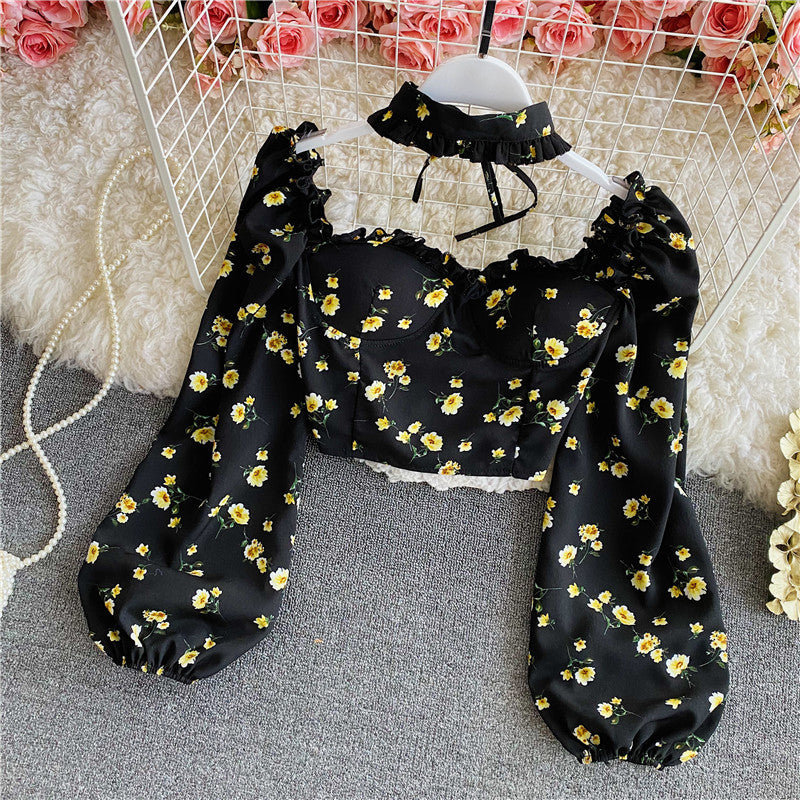 Short Puff Sleeve High Waist Crop Top Women's Clothing