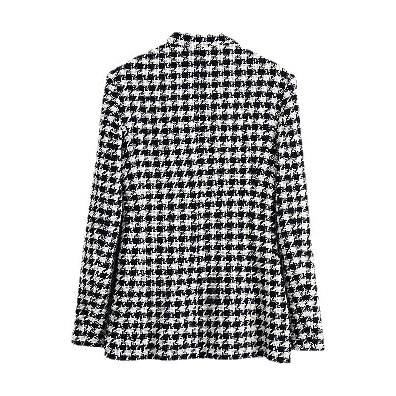 European And American Style Houndstooth Texture Pocket Slim Suit Jacket