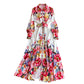 Light Luxury Lapel Puff Sleeve Single-breasted Printing A Words Dress