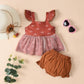 Girls Multicolor Print Sling Dress Two Piece Set