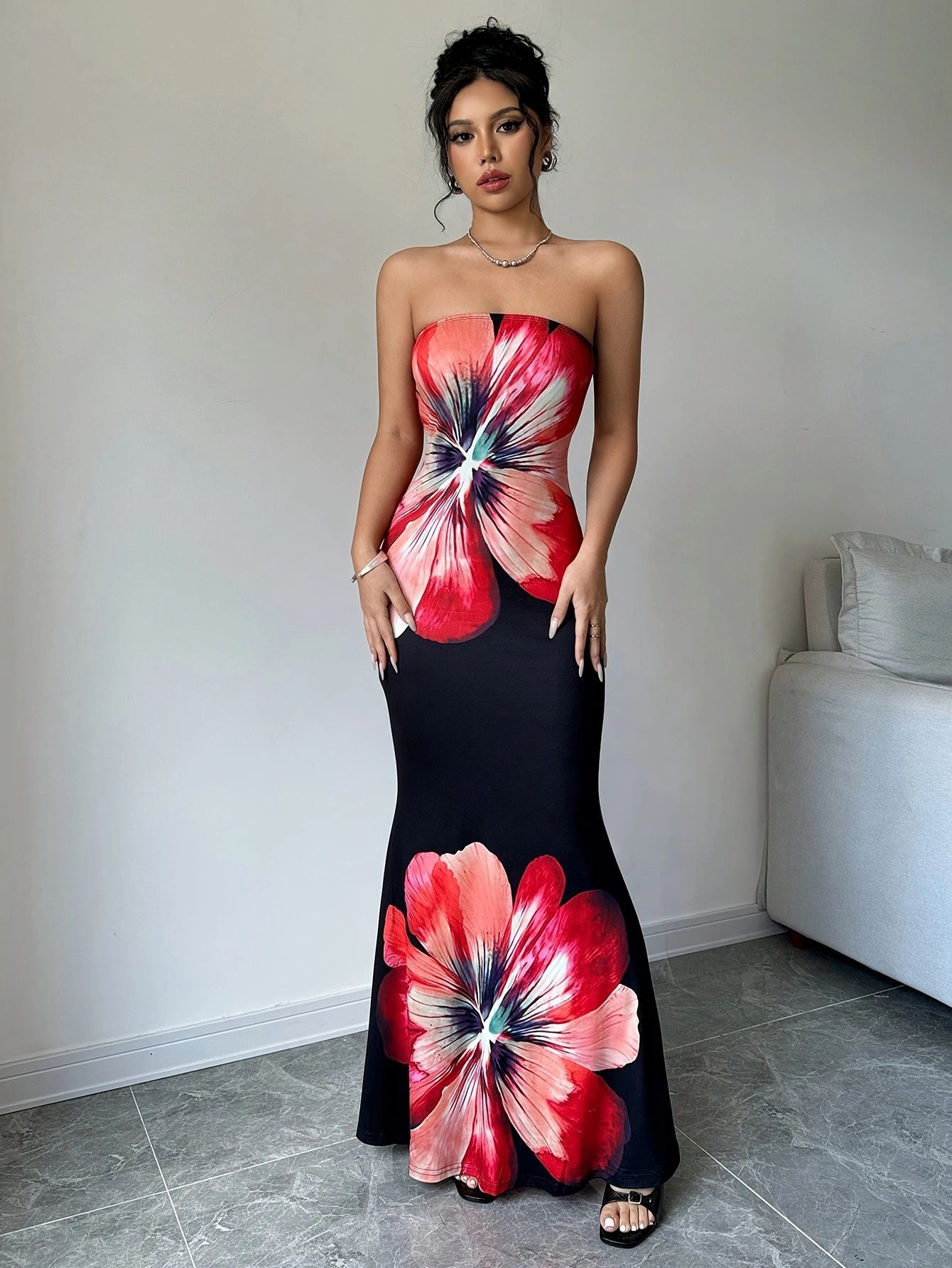 Women's Fashion Floral-print Slim-fit Dress