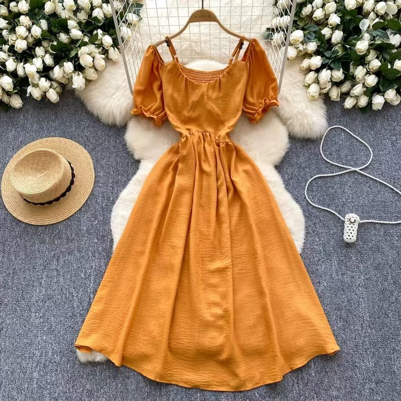 Sweet Designer-style Cutout Halterneck Off-shoulder Dress