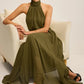 Womens Halterneck Cutout Back Dress With Flowing Ribbons