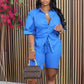 Fashion Solid Color Short Sleeve Shirt And Shorts Suit