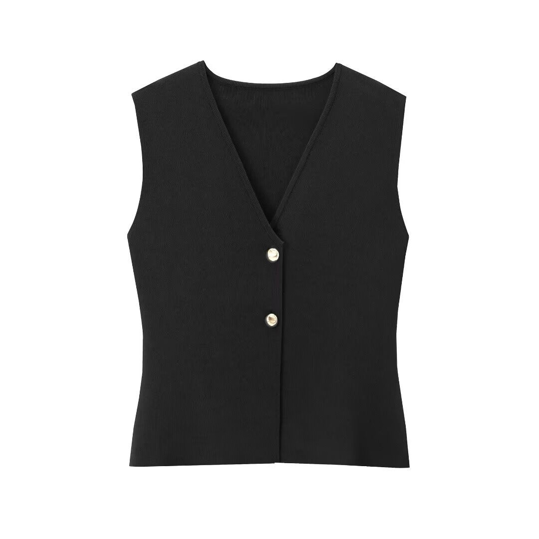 European And American Style Button Knitted Vest Skirt