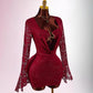 Lace Sheer Patchwork Metal-Trimmed Bodycon Mini Dress