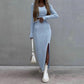 Women's Solid Color Knitted Round Neck Two-piece Set