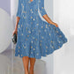 Knitted Loose Digital Positioning Printed V-neck Dress