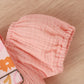 Bubble Sleeve Printed Suspender Shorts Suit