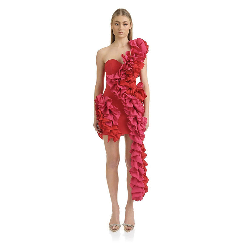 Robe une pièce bandage pliable sur le côté pour fête d'anniversaire