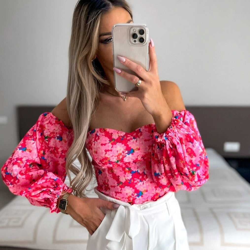 Lady Off-shoulder Printed Shirt