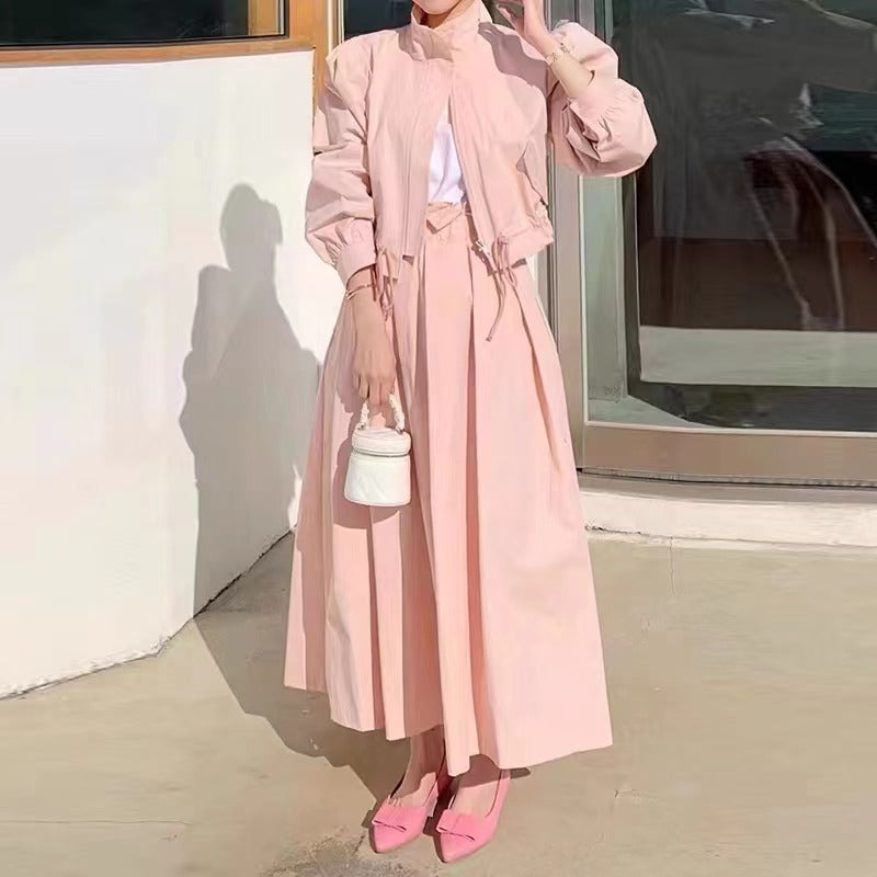 Women's Fashionable All-match Solid Color Short Coat Skirt Suit