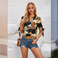 Fashion Printed Casual 2V Collar Cuff Bundle Top